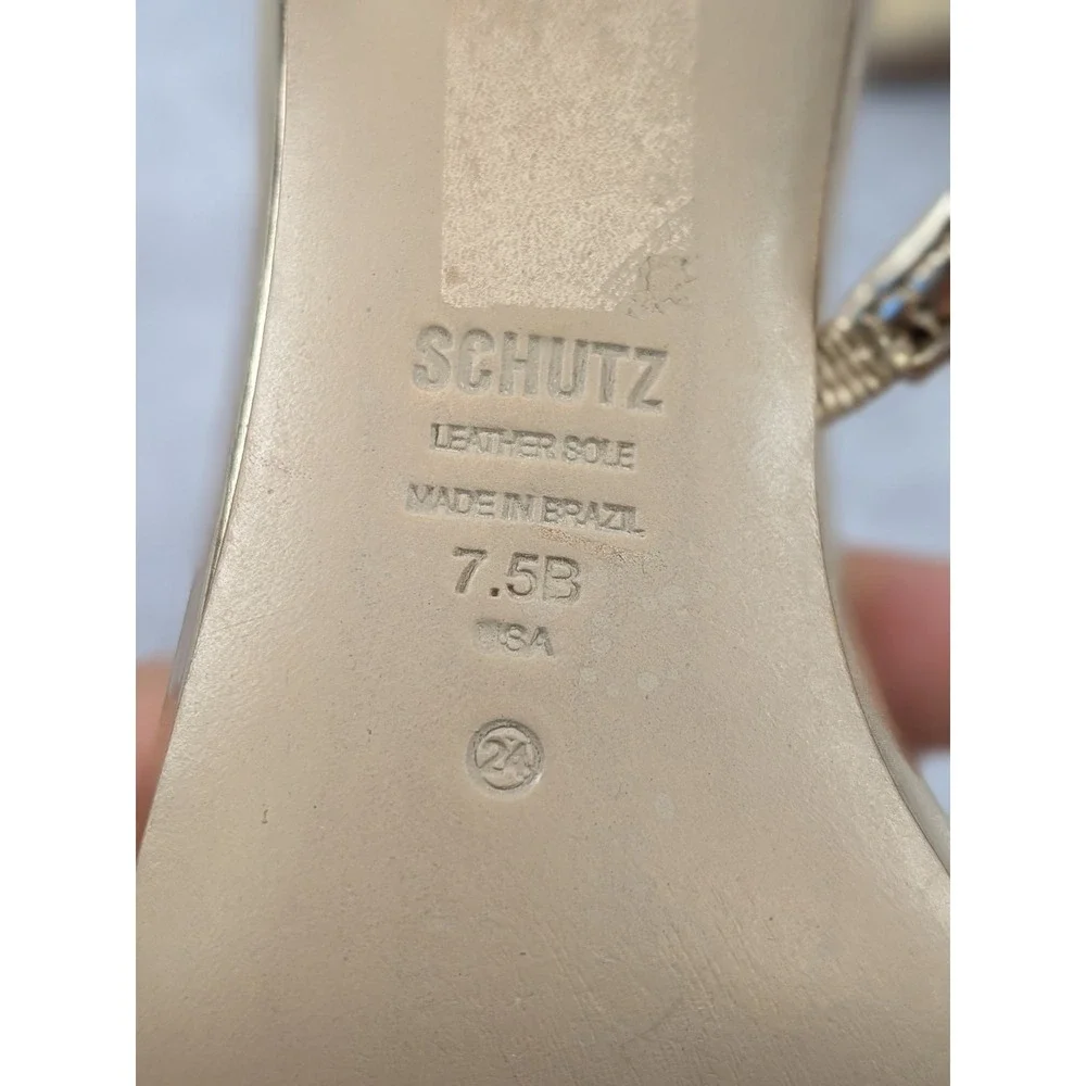 Schutz Gold Metallic Leather Strappy Stiletto Sandals Heels Size 7.5B Brazil